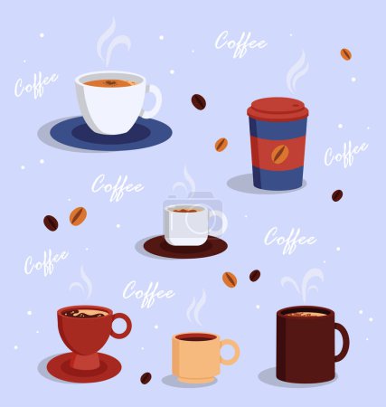 Téléchargez les illustrations : Ensemble de types et paquets de café plat illustration concept - en licence libre de droit