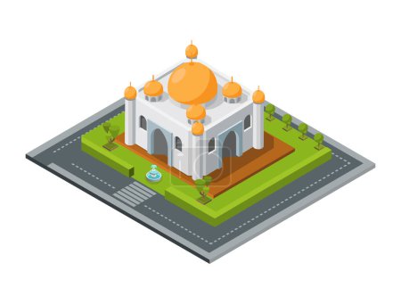 Téléchargez les illustrations : L'icône de l'illustration isométrique du bâtiment de la mosquée - en licence libre de droit