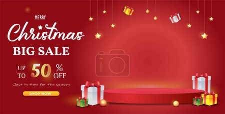 Ilustración de Feliz Navidad venta promoción cartel banner con pantalla de producto - Imagen libre de derechos