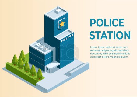 Téléchargez les illustrations : Concept d'illustration isométrique du poste de police - en licence libre de droit