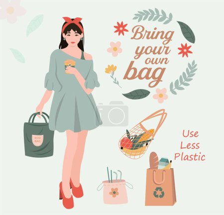 Illustration for Bring your own bag flat illustration concept - Royalty Free Image