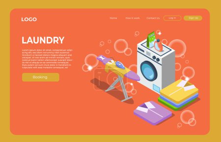 Illustration for Laundry isometric vector concept, website template of laundry service - Royalty Free Image
