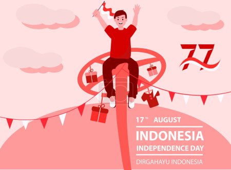Photo pour 77e année 17 août Indonésie indépendance jour plat illustration concept - image libre de droit