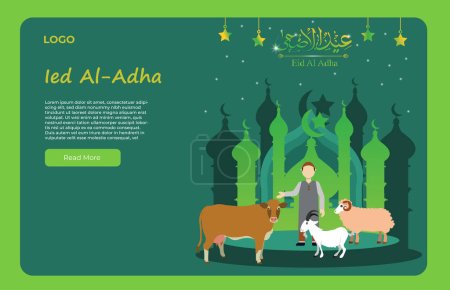 Ilustración de Ied al adha concepto plano, plantilla de sitio web de ied al adha - Imagen libre de derechos