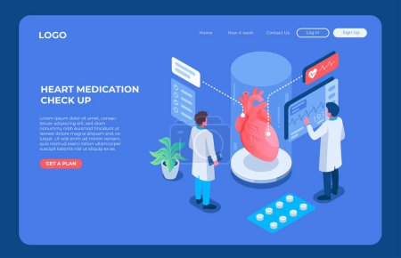 Illustration for Heart medication checkup concept vector illustration in isometric style, suitable for background, banner, website landing page - Royalty Free Image