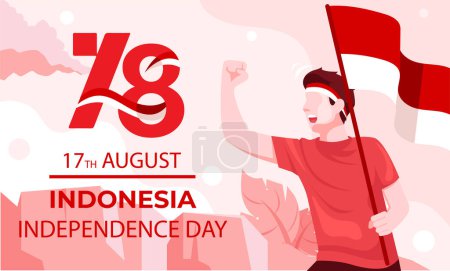 Illustration for Happy independence day Indonesia 17th August. Vector flat illustration design. Suitable for poster, banner, and social media post - Royalty Free Image