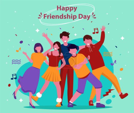 Illustration for Happy Friendship Day with A group of people from various fields gathers in friendship day. Flat vector illustration. perfect for media social post, flyer and banner - Royalty Free Image