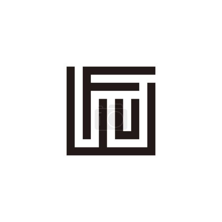 Lettre W, U et F carré, symbole géométrique unique simple vecteur de logo