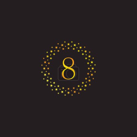 Illustration for Number 8 stars, round, gold, elegant geometric symbol simple logo vector - Royalty Free Image
