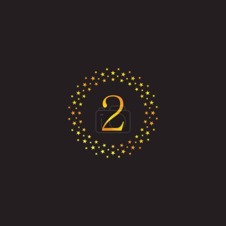 Illustration for Number 2 circle stars, gold, elegant geometric symbol simple logo vector - Royalty Free Image