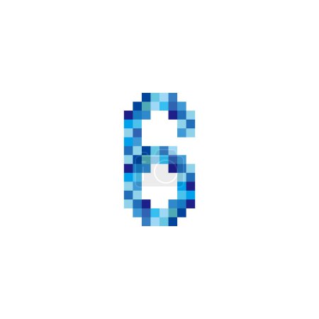 Illustration for Number 6 pixels, simple blue vector logo symbol - Royalty Free Image