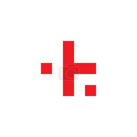 Buchstabe t plus, rotes einfaches Vektorlogo-Symbol