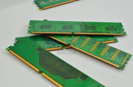 Photo for Detail of a computer RAM memory in close-up, with a light background, representing the advanced technology present in modern devices. - Royalty Free Image