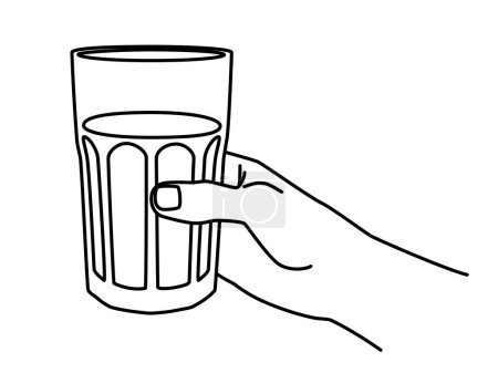 Illustration for Hand holding an empty faceted glass hand drawn with thin line. Vector illustration isolated on white background - Royalty Free Image