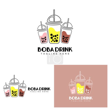 Ilustración de Diseño del logotipo de Boba Drink, Vector moderno de la burbuja de la bebida de la jalea, Ilustración de cristal de la marca de la bebida de Boba. Diseño adecuado para cafeterías, marcas de bebidas - Imagen libre de derechos