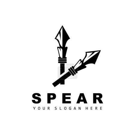 Logotipo de lanza, Diseño de engranajes de caza, Arma de guerra de flecha, Vector de marca de producto