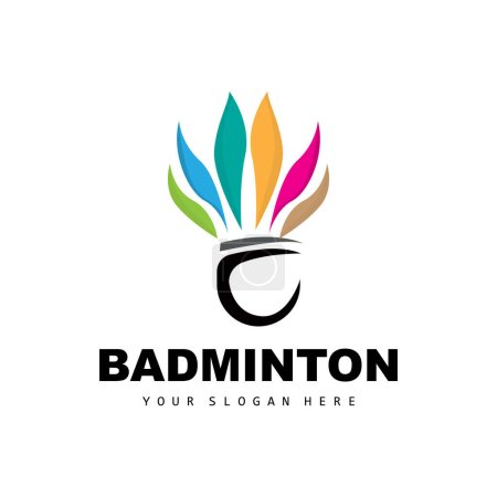 Illustration for Badminton Logo, Sport Branch Design, Vector Abstract Badminton Players Silhouette Collection - Royalty Free Image