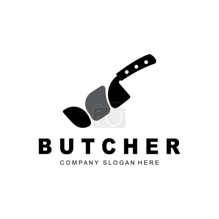 Illustration for Butcher logo design, Knife Cutting Tool Vector Template, Product Brand Illustration Design For Butcher, Farm, Butcher Shop - Royalty Free Image