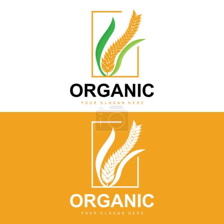 Téléchargez les illustrations : Wheat Rice Logo, Agricultural Organic Plants Vector, Luxury Design Golden Bakery Ingredients - en licence libre de droit