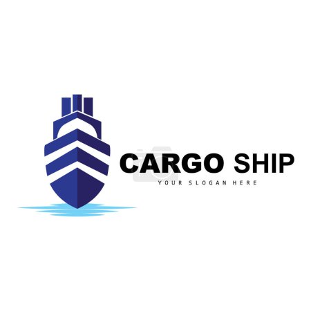 Illustration for Cargo Ship Logo, Fast Cargo Ship Vector, Sailboat, Design For Ship Manufacturing Company, Waterway Sailing, Marine Vehicles, Transport, Logistics - Royalty Free Image