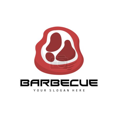 Logotipo de carne, Vector de carne ahumada, Barbacoa parrilla Baberque Logo Diseño y corte de carnicero, Icono de plantilla de ilustración