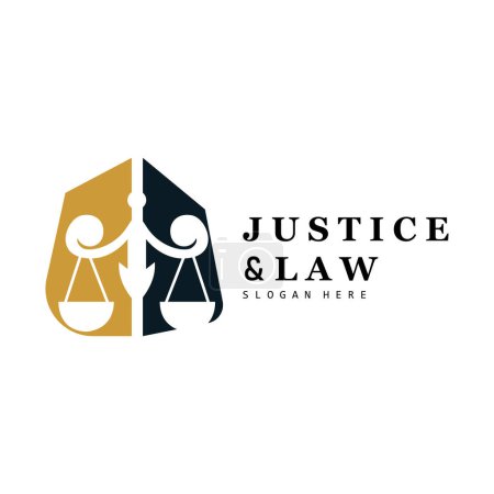 Illustration for Justice Logo, Retro Vintage Theme Design, Law Vector, Law Firm, Scales Illustration Symbol Icon - Royalty Free Image