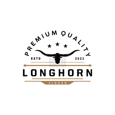 Illustration for LongHorn Animal Logo Design, Farm Retro Vintage Horn Minimalist Simple Template Illustration - Royalty Free Image