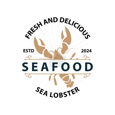 Diseño del logotipo de langosta animal de mar vector minimalista vintage plantilla simple marca de acuicultura marina y productos alimenticios