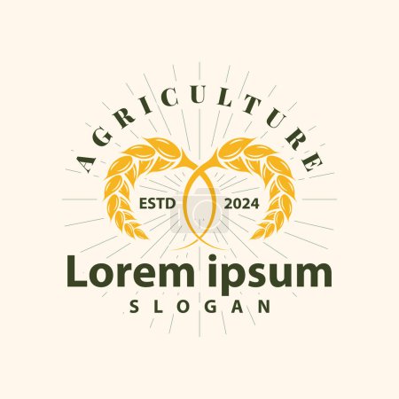 Logo de arroz de grano de trigo, diseño simple Vector orgánico Ilustración Icono Plantilla