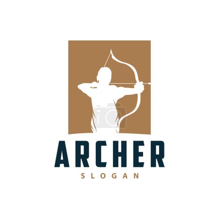Illustration for Archer logo vector silhouette warrior archery simple design bow and arrow template illustration - Royalty Free Image