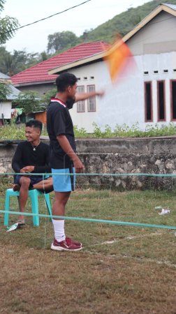 Photo for Gorontalo, March 2023 - A takraw competition held by the youth organization of Tualango village to commemorate the youth competition - Royalty Free Image