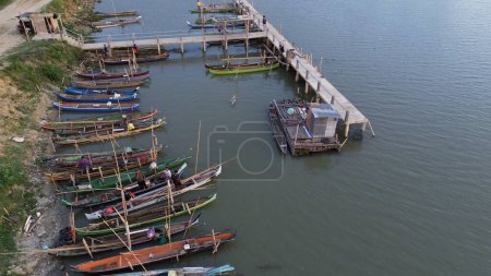Photo for Aerial view of boat docks along Limboto lake, Gorontalo province, Indonesia - Royalty Free Image