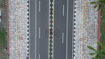 Aerial view of highway the road in the morning, Gorontalo, Indonesia