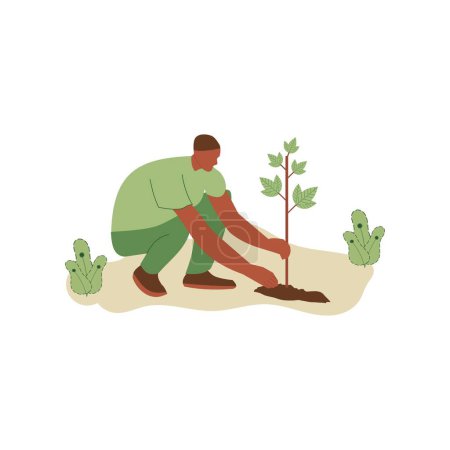 Ilustración de Vector illustration of people planting trees. concept of saving the earth. Ecology volunteering concept. Design for ecology activism - Imagen libre de derechos