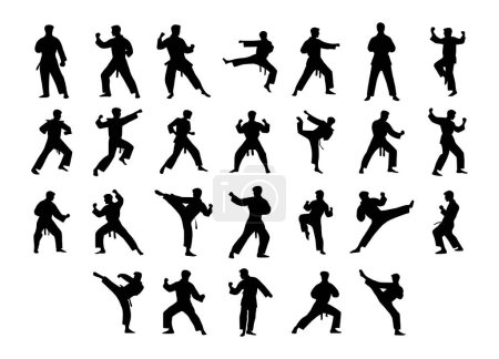 collection of Illustration Taekwondo athlete silhouette. Silhouette of martial art