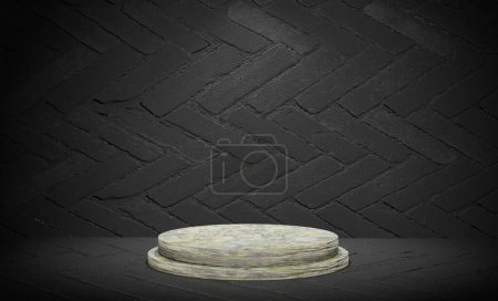 Photo for 3D Rendering Podium Black Texture Background - Royalty Free Image