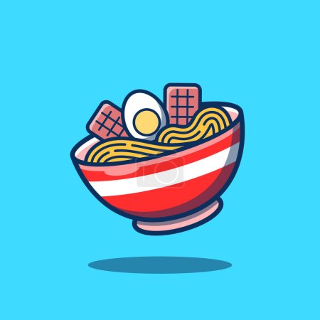 Ramen noodles in red bowl vector illustration