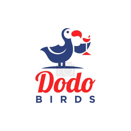 Illustration for Dodo bird logo icon holding a glass - Royalty Free Image