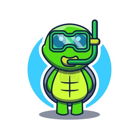 Cute turtle mascot cartoon logo wearing swimming goggles