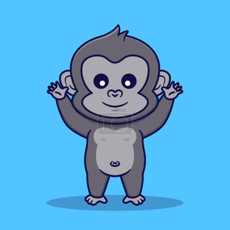 Téléchargez les illustrations : Mignon gorille lever les deux mains vectoriel dessin animé Illustration - en licence libre de droit