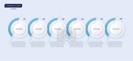 Illustration for Vector minimalistic infographic template composed of 6 circles. - Royalty Free Image