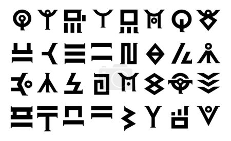 Ilustración de Vector conjunto de iconos planos negros de símbolos del zodíaco - Imagen libre de derechos