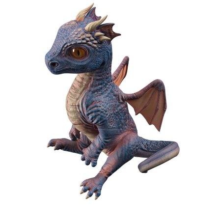 Téléchargez les photos : Bébé dragon bleu assis rendu 3D - en image libre de droit