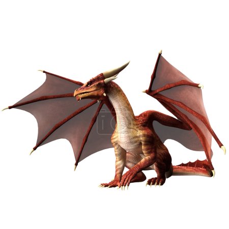 Téléchargez les photos : Dragon rouge assis rendu 3D - en image libre de droit