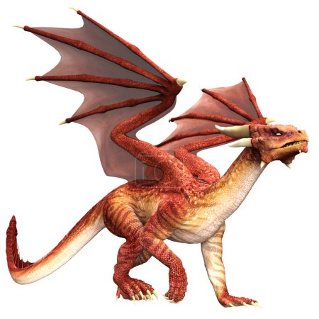 Téléchargez les photos : Dragon rouge marche rendu 3D - en image libre de droit