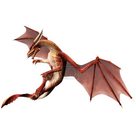 Foto de Dragón rojo en vuelo 3D render - Imagen libre de derechos