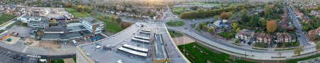 Photo for ENGLAND, LUTON - 26TH OCTOBER, 2022: Beautiful Aerial View of Barnfield College for Higher Education at Barton Road Luton, England. High Angle Drone Camera View During Sunset. - Royalty Free Image