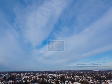 Photo for High angle view of Snow covered landscape and Cityscape, Aerial Footage of Luton City of England UK after Snow Fall - Royalty Free Image