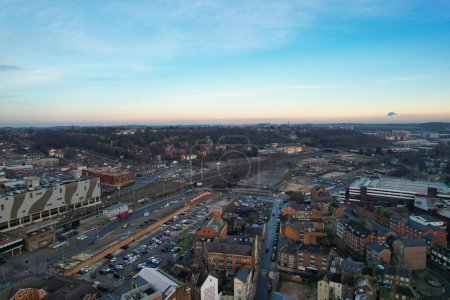 Photo for ENGLAND, UK, LUTON - 22ND JANUARY, 2023: High Angle of Luton City Center, Modern and Historical Town of England, Drone View - Royalty Free Image
