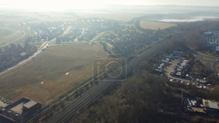 Téléchargez les photos : Aerial view of British Countryside Landscape from High Altitude - en image libre de droit